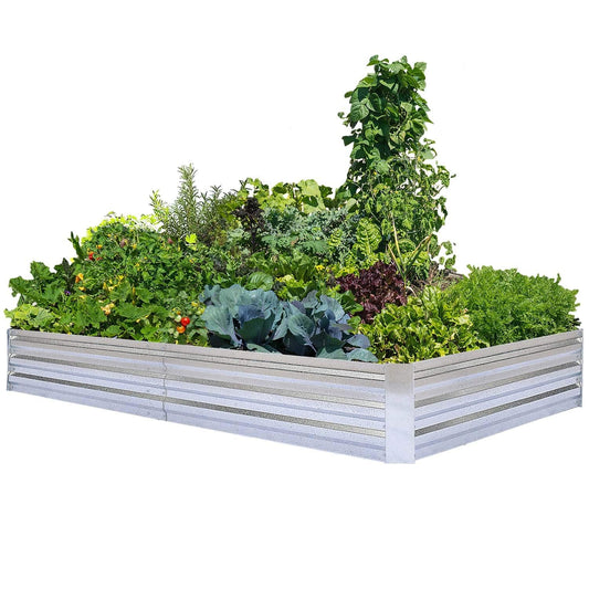 FOYUEE Galvanized Raised Garden Bed (8x4x1ft) – Overlapping 4-Inch Panels + 4 Support Bars, Heavy-Duty Metal Planter Box for Vegetables, Herbs, Flowers, No-Deformation Steel Garden Kit