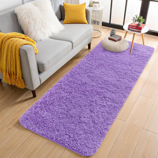 OLANLY 2x5 Machine Washable Runner Rug - Soft Fluffy Shaggy Design for Bedroom & Hallway - Purple