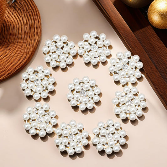 24 pcs Pearl Buttons Rhinestone Crystal Silver Flatback Beads Brooches Elegant Embellishment Accessory DIY Craft for Wedding Party Bags Shoes Dress Home Decoration 24mm (Silver)