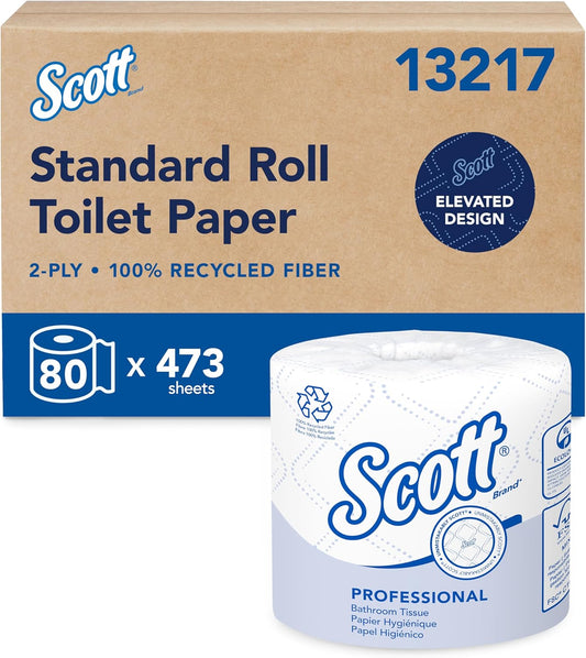 Scott Professional 100% Recycled Fiber Toilet Paper - 2-Ply, Elevated Design, White | 80 Rolls (37,840 Sheets)