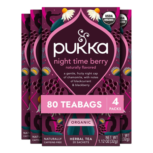 Pukka Night Time Berry Organic Herbal Tea, Soothing Infusion With Chamomile, Lavender & Elderberry, Tea Gift Set For Bedtime Relaxation, Caffeine Free, 80 Total Bags (20ct - Pack of 4)