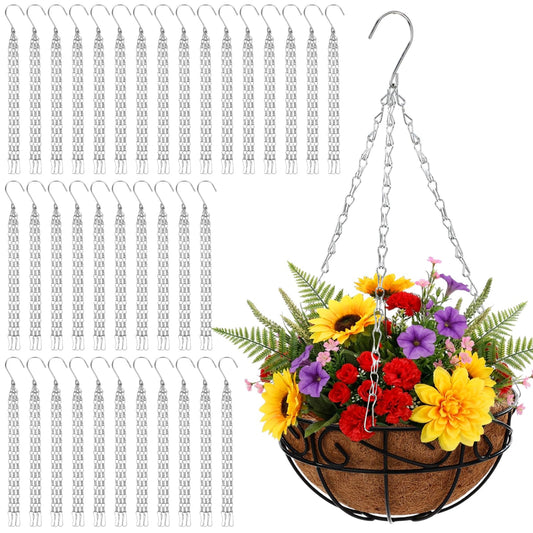 Hicarer 50 Pack Hanging Basket Chain 16 Inch Bulk Chains for Hanging Baskets with Hooks 3 Leads Metal Chain Planter Hangers Outdoor Flower Plant Pot Replacement for Patio Garden Greenhouse Supplies