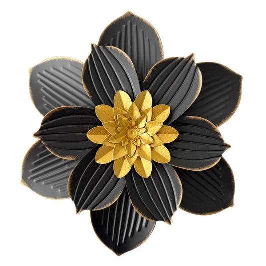 Blueprint Ivy 12" Metal Flower Wall Decor Rustic Floral Sculpture 3D Flower Art Decoration for Living Room Garden Bedroom Dining Room Kitchen (Black)