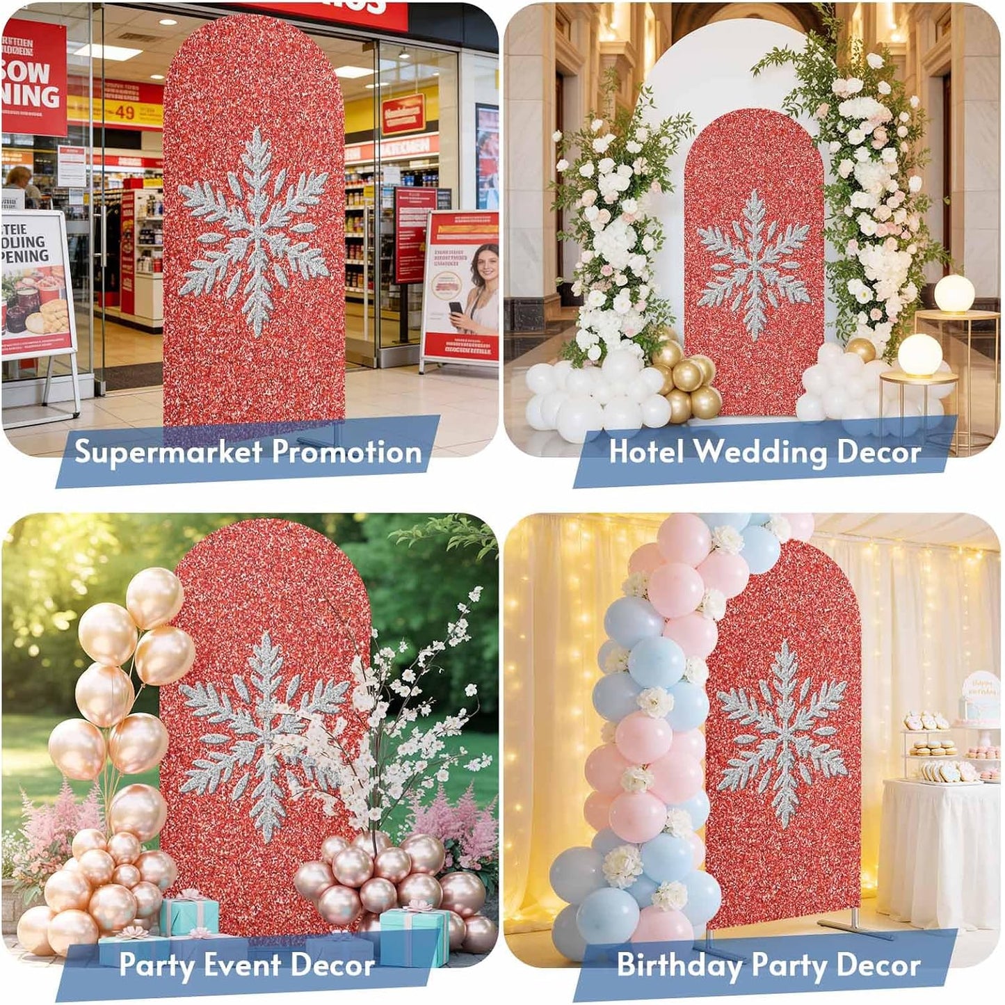 Duskova Living 6.6 Modern Themed Arch Backdrop Cover FT, Winter Watercolor Sparkling Snowflake Pattern Wedding Arch