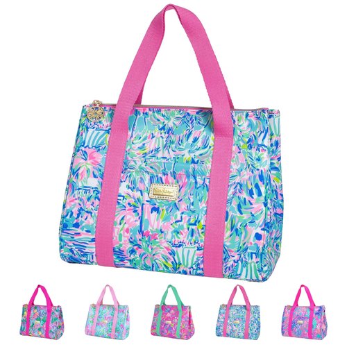 Lilly Pulitzer Cute Lunch Bag for Women, Large Capacity Insulated Tote Bag, Blue Mini Cooler with Storage Pocket and Shoulder Straps, Cabana Cocktail