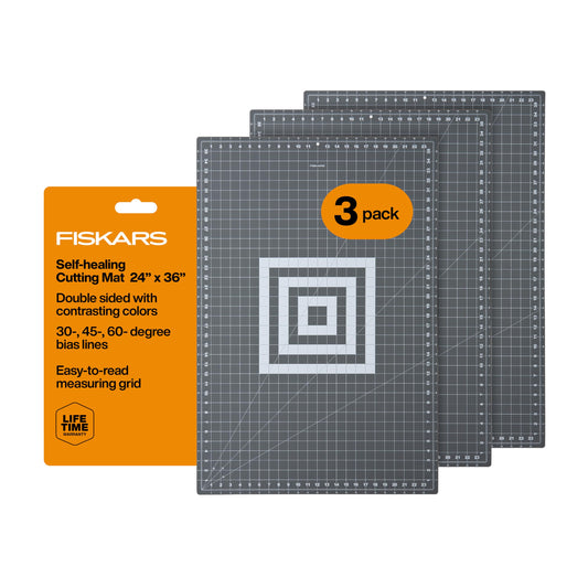 Fiskars Self Healing Cutting Mat for Quilting, Arts and Crafts, 24" x 36" Grid, Sewing Mat, Craft Cutting Board, Sewing Supplies and Quilting Tools (Pack of 3)