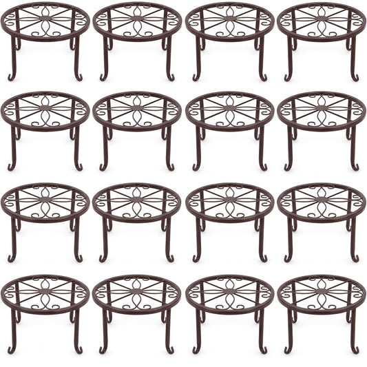 Maitys 12 Pack Metal Plant Stands Outdoor Indoor Heavy Duty Flower Potted Holder Anti-Rust Plant Pot Shelf Round Flower Display Rack for Porch Garden (Bronze)