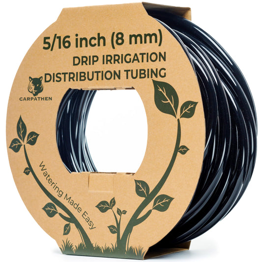 CARPATHEN Drip Irrigation Tubing - 200 ft Black Mainline - (5/16" ID - 7/16" OD) - PVC Water Line