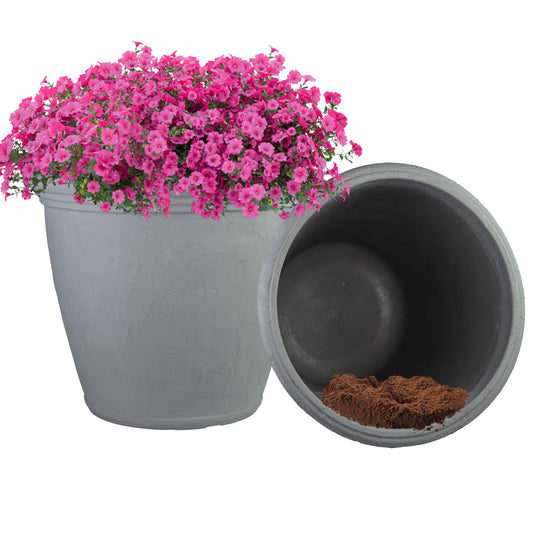 Sunnydaze 24-Inch Anjelica Large Plastic Pot for Plants - Outdoor Double-Walled Large Plastic Planter with Drillable Drainage Holes - Light Gray - 2pk