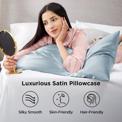 Bedsure Satin Pillowcase Set of 2 - Celestial Blue Silky Pillow Cases for Hair & Skin | 20x36 Inches