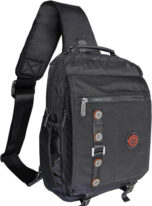 Backpack Large Sling Bag Laptop Cross Body Messenger Bag Shoulder Travel Rucksack (C- Black)