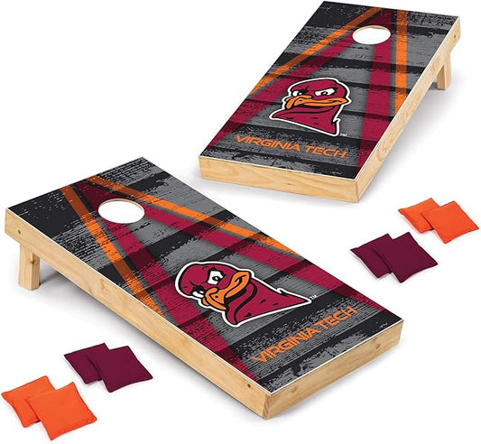Wild Sports NCAA College 2' x 4' Wood Direct Print Tournament Cornhole Set, 8 Bean Bags, Vintage Triange Design - Tailgate, Outdoor, Backyard