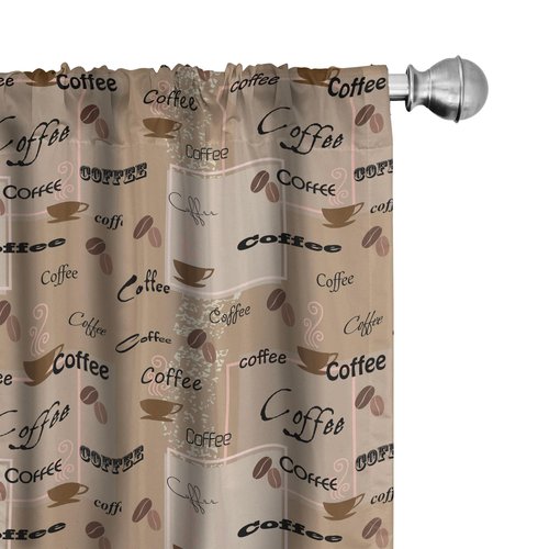 Ambesonne Coffee Curtains, Coffee Words Different Typographies Beans Cups on Abstract Vintage Backdrop, Window Treatments 2 Panel Set for Living Room Bedroom, Pair of - 28" x 63", Brown Black