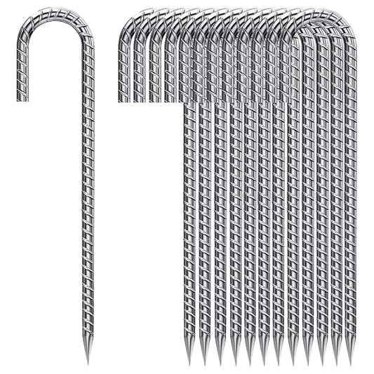 Rebar Stakes 12 Inch, Tent Stakes Heavy Duty Galvanized J Shaped 50 Pack Landscape Fabric Staples for Garden Weed Barrier Fabric Dog Fence Inflatable Camping Tents Artificial Turf