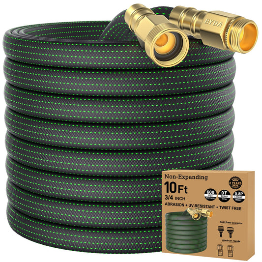 10FT Lightweight Flexible Garden Hose,Non-Slip Handles,Non-kink Hose,Solid Brass Fitting for Boats, RV Water Hose,Marine Washdown,Lawn,Garden,Leakproof TPE Hose (GreenBlack, 10 Ft)
