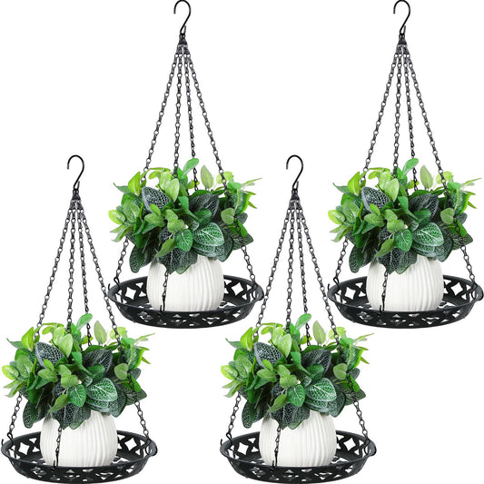 Enhon 4 Pack Plant Hanger, 12 Inch Metal Hanging Planter for Indoor Outdoor Plants, Classy Glossy Black Decorative Hanging Plant Shelf for Window Wall Ceiling Home Decor