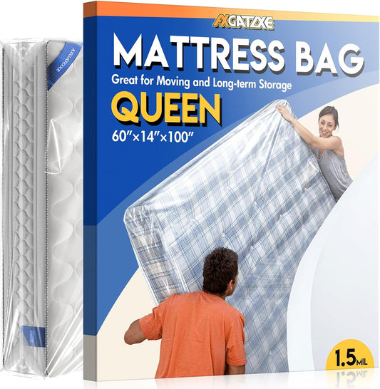 Plastic Mattress Bag - Waterproof Mattress Protector for Moving Supplies | Queen Size (1.5MIL)