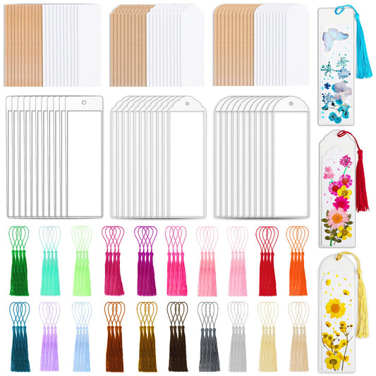 240 Pcs Kraft Paper Blank Bookmarks, 3 Sizes 2 Colors Bookmark Making Kit with 80 Pcs Clear Bookmark Sleeves & 80 Pcs Colorful Tassels, Paper Book Mark Bulk for DIY Crafts, Gift Tags, School Projects