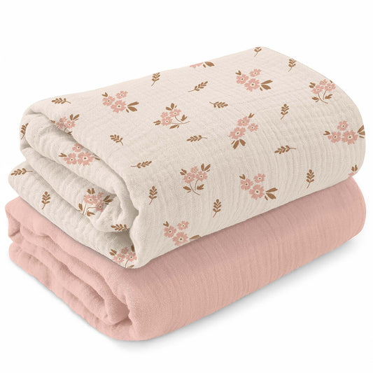 MiFlor Muslin Swaddle Blankets 2 Pack – 47" x 47" Soft & Breathable Muslin Baby Blanket for Newborns, Large Swaddle Blanket for Sleeping, 100% Cotton, Multi-Use Baby Swaddling for Boys & Girls