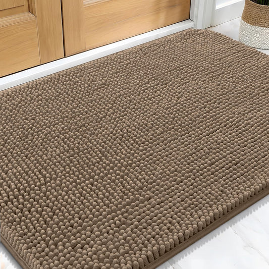 OLANLY Dog Door Mat - Absorbent Non-Slip Chenille Mat for Muddy Paws | Quick Dry 32x20 Tan Doormat