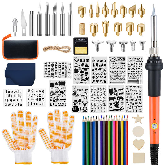Ninonly 121pcs Wood Burning Tools kit with Gloves,Wood Burning Tool Set with Adjustable Temperature 200~450°C Switch, Professional Pyrography Pen Set for Embossing Carving Soldering