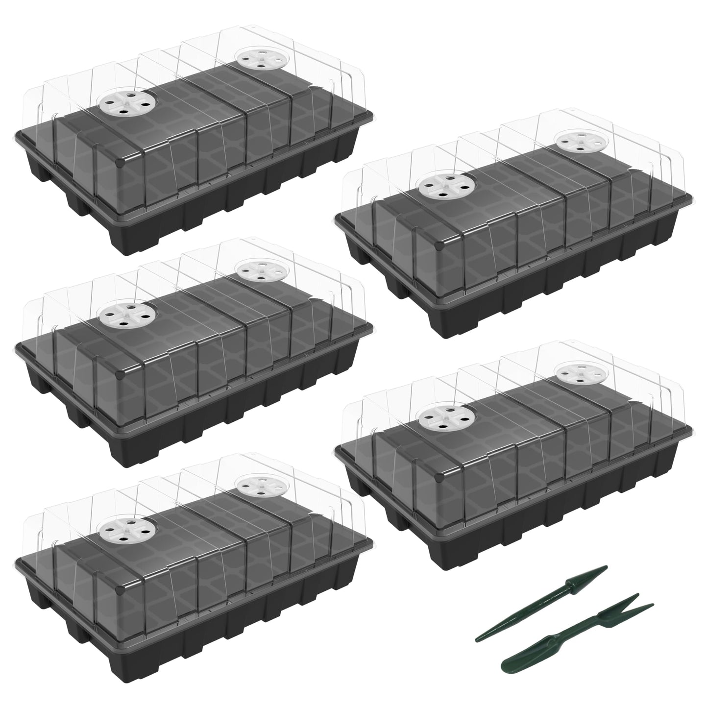Gardzen 5-Set Seed Starter Tray Kits, Durable Plant Germination Trays with Humidity Vented Domes and Bases, Ideal for Seed Starting, Indoor Gardening, and Greenhouse (Total 200 Cells)
