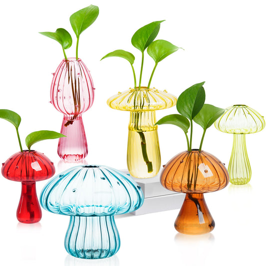 Plant Propagation Station, Set of 6 Colored Mushroom Vase, Propagation Stations, Small Plant Terrarium, Unique Crystal Mushroom Jars for Plants for Hydroponics Home Garden Office Decoration (Colorful)
