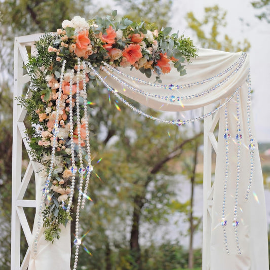 Yalikop 11.8 ft Crystal Bead Garland for Wedding Iridescent Crystal Garland Strands Clear Glass Beads Bridal Decor Glass Strands for Wedding Mantel Fireplace Windows DIY Craft(Transparent AB Color)