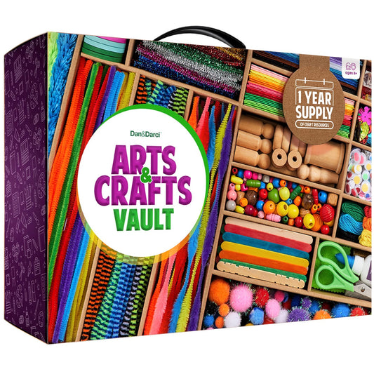 Dan&Darci Arts and Crafts Vault - Craft Supplies Kit in a Box - Birthday Gift for Kids Ages 4 5 6 7 8 9 10 11 & 12 Year Old Girls & Boys - Crafting Set Kits - Gift Ideas for Kid Art Activity Gifts