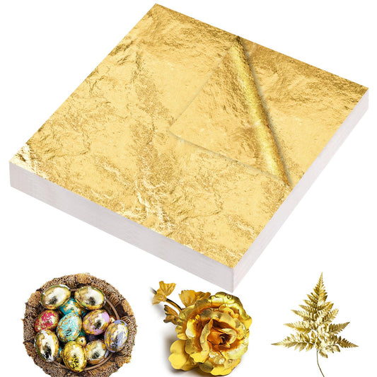 200/400 Pcs Available Gold Leaf Sheets for Art & DIY Projects, Gold Foil Sheets, Gold Flakes for Resin, Gilding Crafting, Nails, Furniture, Home Decor - 5.5" (400)