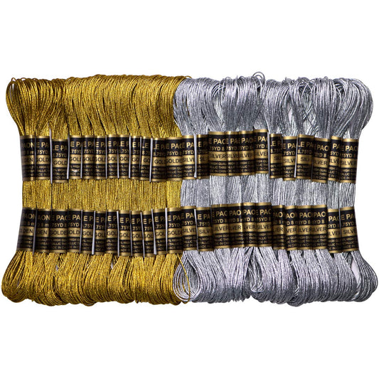 24 Skeins Metallic Embroidery Thread -Cross Stitch Threads - Friendship Bracelets String - Crafts Floss Gold and Sliver