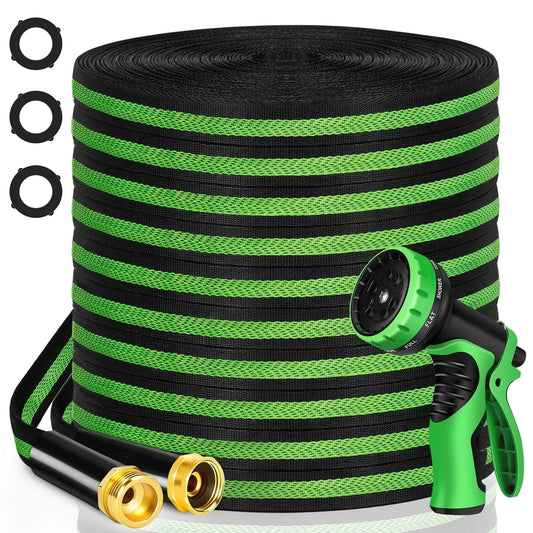 VIONMI Garden Hose 100 ft Flexible Non-Expandable Water Hose Kink-Free Lightweight Leak-Proof High Pressure Durable Outdoor Portable Fabric Hoses Pipe with 3/4” Sturdy Fittings for Yard Lawn Car Wash
