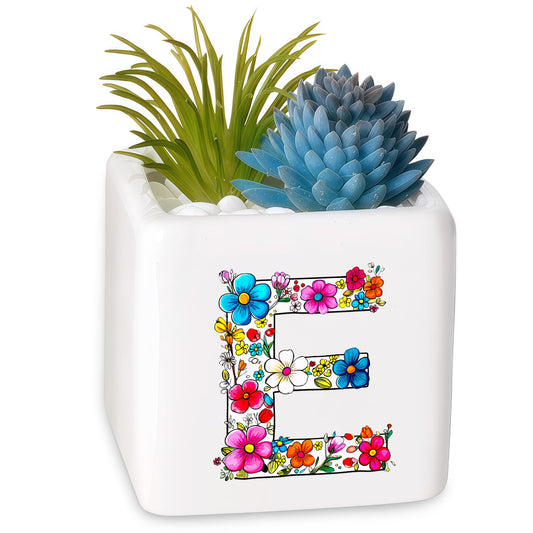 BJDAMAI Succulent Planter Flower Plant Pot Small, Christmas Valentines Day Mothers Day Easter Halloween Family Weekend Return Gifts (Letter E)