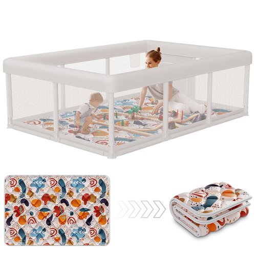 Hiaksedt Baby Playpen - Large Indoor & Outdoor Play Yard for Babies and Toddlers | 74x50 Inches, Zipper Gates, Breathable Mesh