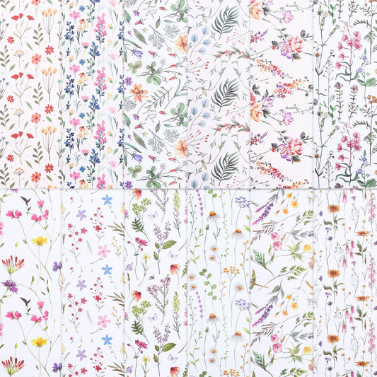 24 Sheets Floral Scrapbook Paper, Double Sided Patterned Scrapbook Paper, Wildflower Decorative Cardstock for DIY Crafts, Card Making, Photo Album, Junk Journal（12 x 12 Inch)