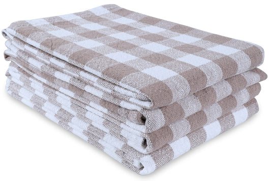 AMOUR INFINI Kitchen Towels Set of 4 Buffalo Checks Beige/White Kitchen Towels 28x20 Inches 100% Cotton Highly Absorbent Kitchen Towels Premium Quality Ultra Soft Mitered Corners KitchenTowels