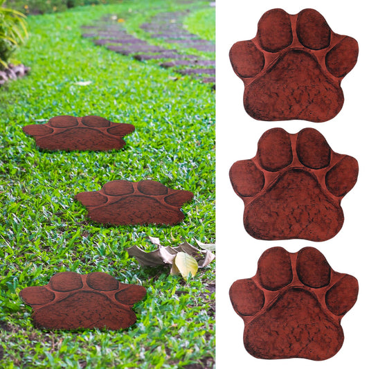 Yaocom 3 Pieces Dog Paw Garden Stepping Stones Garden Decor Cast Irons Dog Rocks Rustic Outdoor Stones Decorative Stone for Garden Walkway Outdoor Decoration, 12 Inch (Brown)