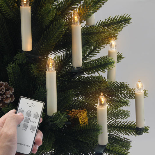 Skiennix Flameless LED Clip Candles - Battery Operated Christmas Lights with Remote Timer | 10-Pack