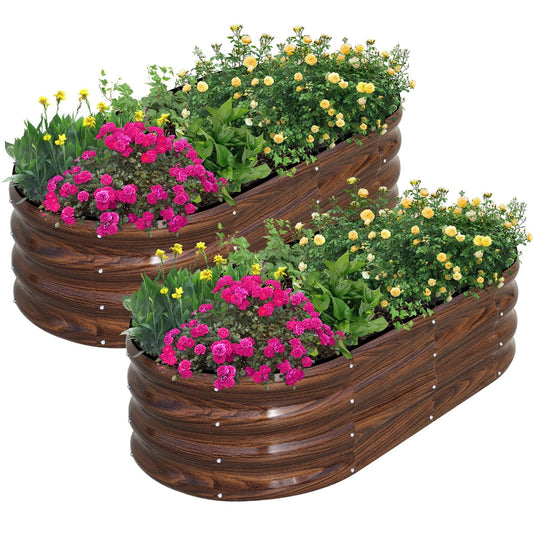 SnugNiture Galvanized Raised Garden Bed Outdoor, 2 Pcs 4x2x1ft Oval Metal Planter Box for Planting Plants Vegetables, Brown