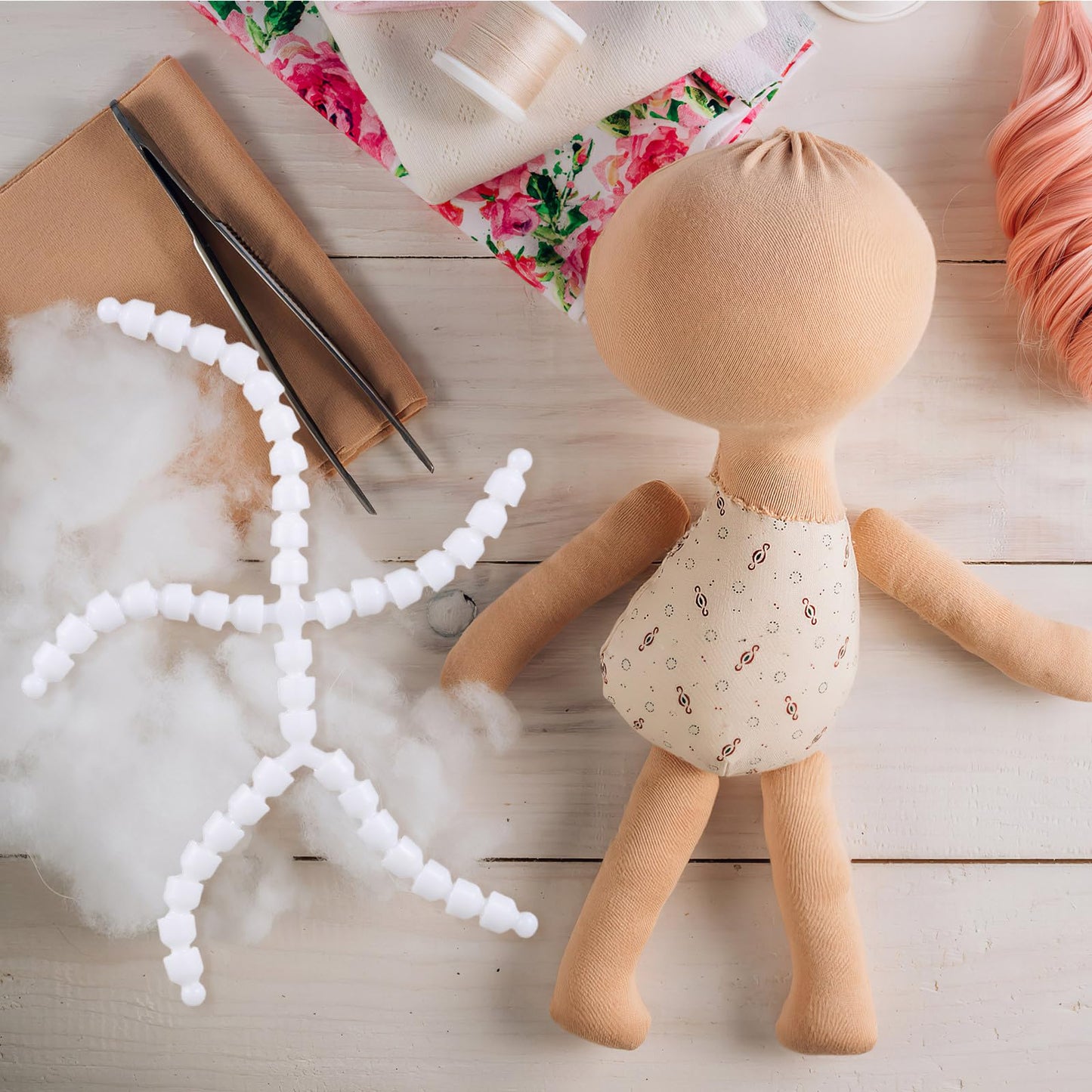 TEHAUX Doll Armature Set with X Y Connectors, Adjustable Ball Socket Joints for Stuffed Animal Bear Dolls Making, Moveable Plastic Body Figure Frame for DIY Craft (White)