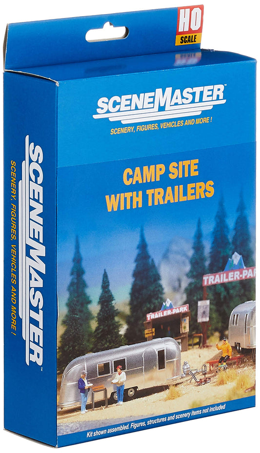 Walthers SceneMaster Camp Site with Two Trailers-Two Camping Trailers, Signs & Accessories 949-2902 HO Scale Model Railroad - Scenery Kit