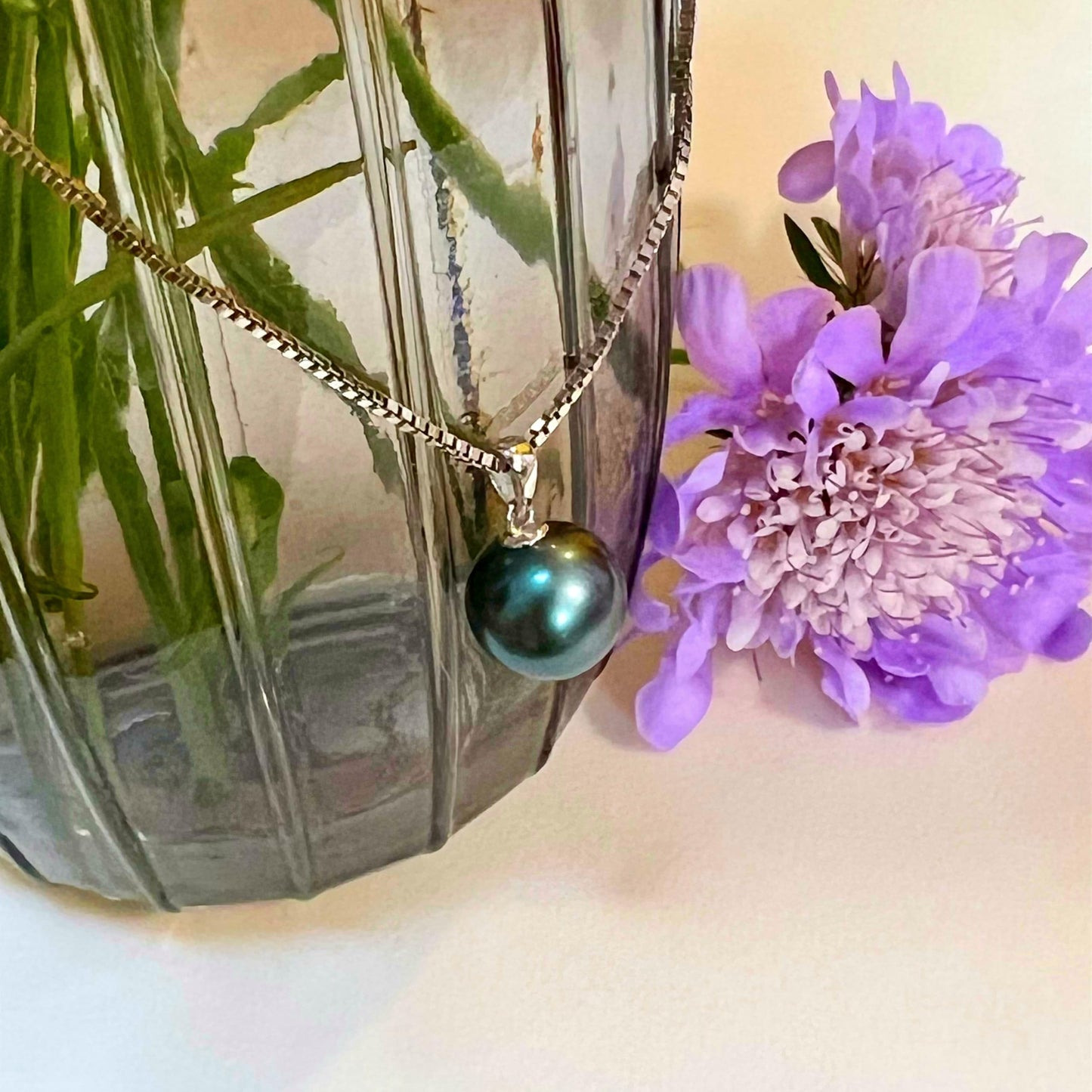 Black Pearl Necklace for Women Tahitian Pearl Pendant Necklace 18k White Gold Plated 925 Sterling Silver Gifts For Women Women's Jewelry