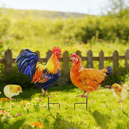 4 Pack Chicken Metal Decorative Garden Stakes Chicken Gifts for Women/Men Chicken Lovers Gifts Silhouette Statues for Yard Art, Outside, Patio, Outdoor Decor, Garden Decorations, Lawn Ornaments
