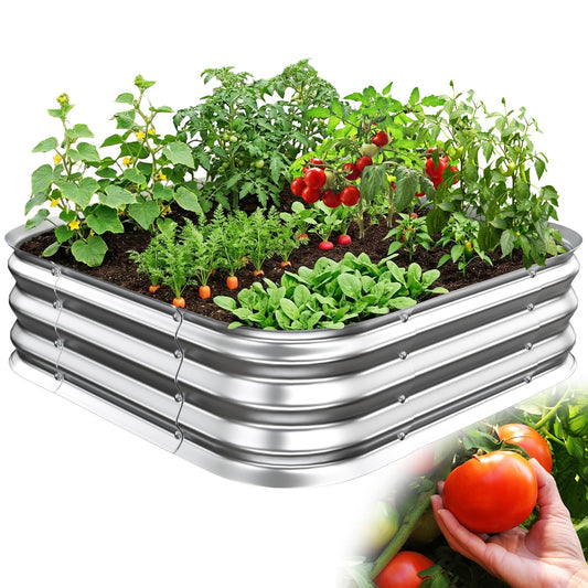 Galvanized Raised Garden Bed 3x3 ft, Heavy Duty Metal Planter Box for Vegetables, Flowers & Herbs, 12" Raised Outdoor Modular Gardening Bed, Above Ground Growing Container, Easy Assembly, Silver