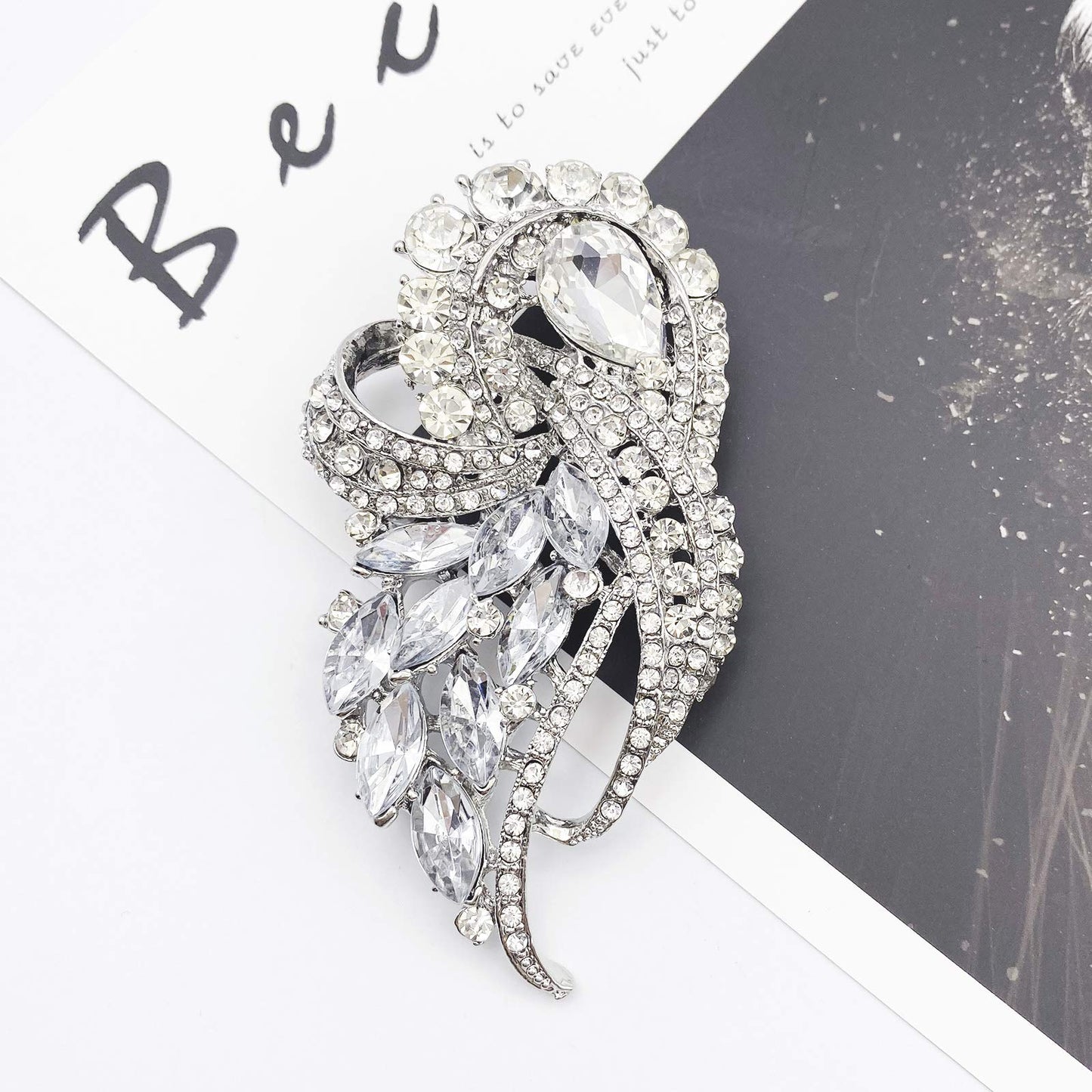 LAXPICOL Women's Vintage Blue Austrian Crystal Elegant Flower Teardrop Brooch Gold Tone (white)