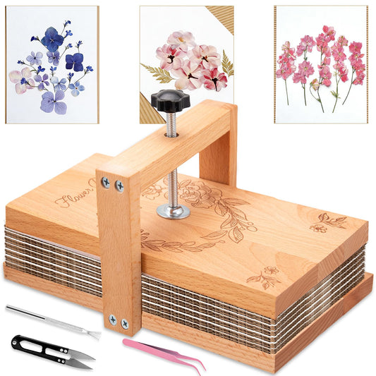 v2croft Flower Press Kit, Even Pressure 10" x 6" Wooden Flower Pressing Kit with 8 Layers for Dried Plant Preservation, DIY Arts, Gift for Craft Lovers