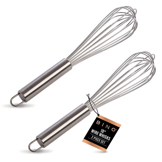 BINO 2-Piece Egg Whisk Set - 10 Inch | Thick Wire Balloon Whisk Set | Manual Egg Beater | Pancake Whisk | Kitchen Whisks for Cooking & Baking | Kitchen Utensils Whisking & Stirring | Kitchen Tools