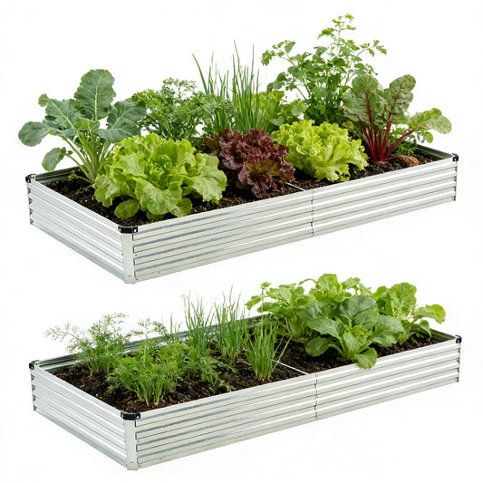 Foxlang 8x4x1ft(2 PCS) Galvanized Raised Garden Bed,Outdoor Planter Box Metal Patio Kit Planting Bed for Vegetables Flowers Herb,Silver