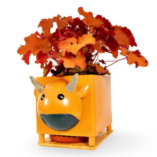 Made Easy Kit Animal Planter Box – Metal Plant Pot with Drainage, Drip Tray & Wooden Base – Indoor Outdoor Cute Garden & Yard Décor - All Weather Durable (Cow)