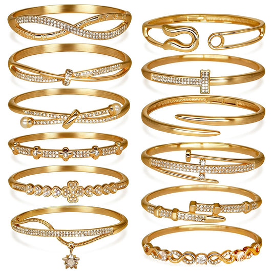 12 Pack Women's Gold/Silvery Bangle Bracelet Bulk Set - For Daily Wear, Special Occasions & Women Gift for Her, Girlfriend, Wife, Mom, Sister, Lover on Birthday, Christmas, Valentine's Day, Mother's Day (SET2-Golden)